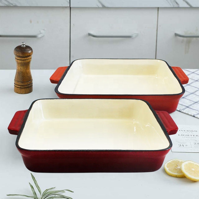 Classic Cast Iron Enameled Baking Dish Roasting Lassagan Pan