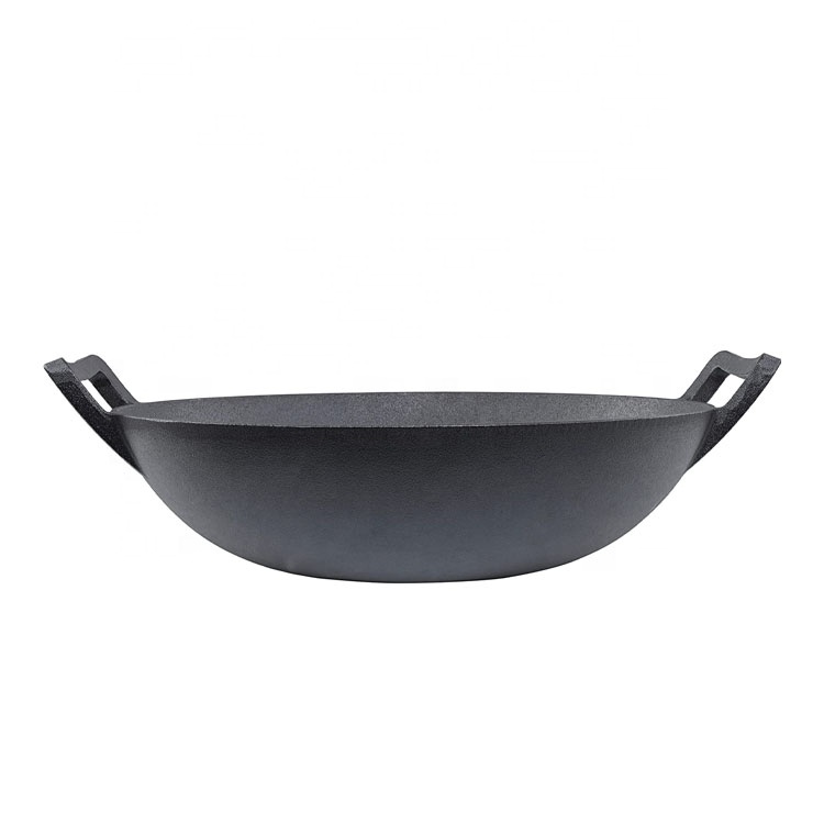 14-INCH (36 CM) CAST IRON WOK SET, WOODEN LID