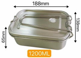 304 square lunch box 1200ml (Steel handle Type A)