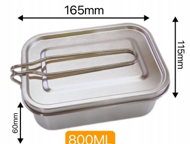 304 square lunch box 800ml (Steel handle Type B)