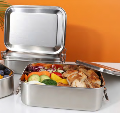 Stainless steel lunch box with long buckle