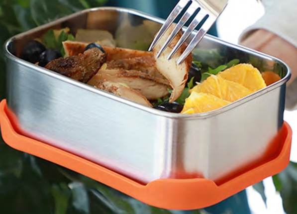 Stainless steel rectangular lunch box with silicone lid