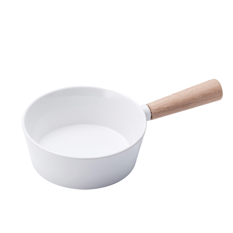 White wooden handle pot