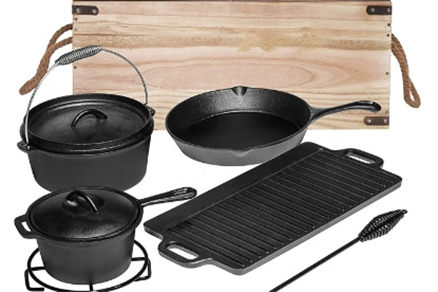 7-piece precast cast iron camping cooking set