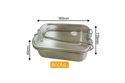 304 square lunch box 800ml (bamboo lid with steel handle)
