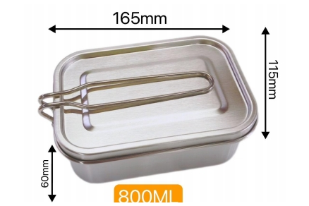 304 square lunch box 800ml (Steel handle Type B)