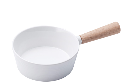 White wooden handle pot